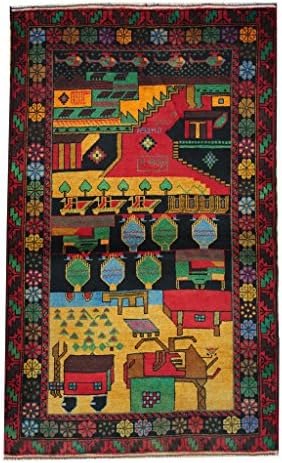 Herat Oriental Afghan Hand-Knotted Semi-Antique Balouchi War Rug, 3'4 x 5'7", Red