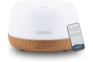 SEEDSEEL 300ml Essential Oil Diffuser, Electric Aromatherapy Diffuser with Remote Control,Timer, 7 Color Changing LED Lights,Cool Mist Air Humidifier for Large Bedroom, Room, Home