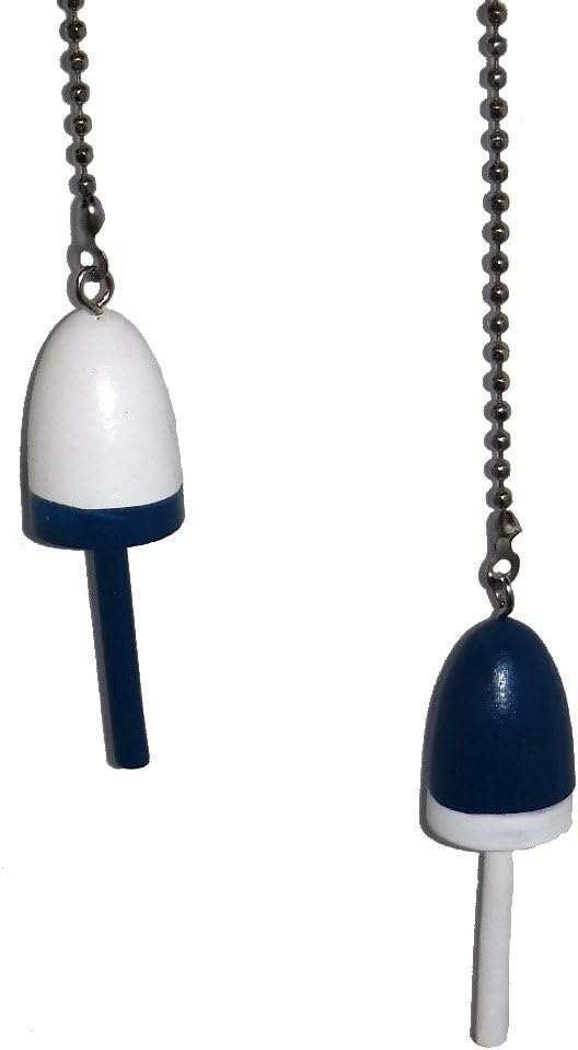WeeZ Industries - SET OF TWO - Wooden nautical float boat water Buoy Ceiling Fan Pull light chain extender (blue & white)