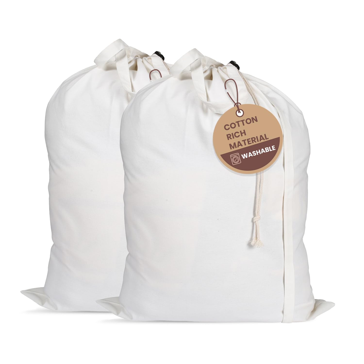 Photo 1 of LFH Home Cotton Canvas Large Laundry Bag with Handle, Heavy Duty Drawstring Closure Washable Laundry Bags, School Travel, Home, Hotel, College Dorm, Organizer Sack, Toy Clothes 28x40 (Pack of 2)-White