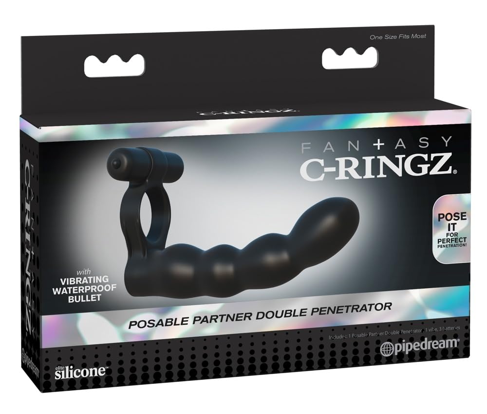 Pipedream Fantasy C-Ringz Posable Partner Double Penetrator Black 17.8 cm