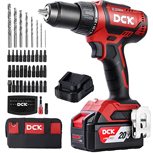 Brushless Cordless Drill Set, DCK 20V Electric Drill with 4.0Ah Battery and Charger, 1/2Inch