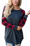Byoauo Womens Tops Raglan Shirt Plaid Long Sleeve Tunic Sweatshirt T Shirts