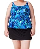 Attraco Womens Colorful Printing Tankini Top Plus Size Swimwear Swimsuit Blue 30