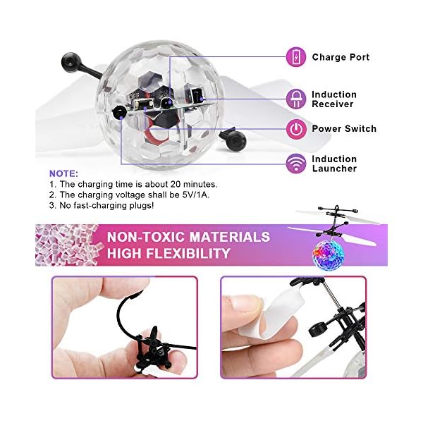 Betheaces Flying Ball, Kids Toys RC Flying Hover Disco Ball Toy Helicopter Drone Infrared Induction with Built-in Flashing LED Light Gifts for Boys Girls Teenagers Indoor and Outdoor Handheld Games