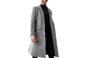 chouyatou Men's Fall Winter Office Single Breasted Long Dress Wool Coat Overcoat