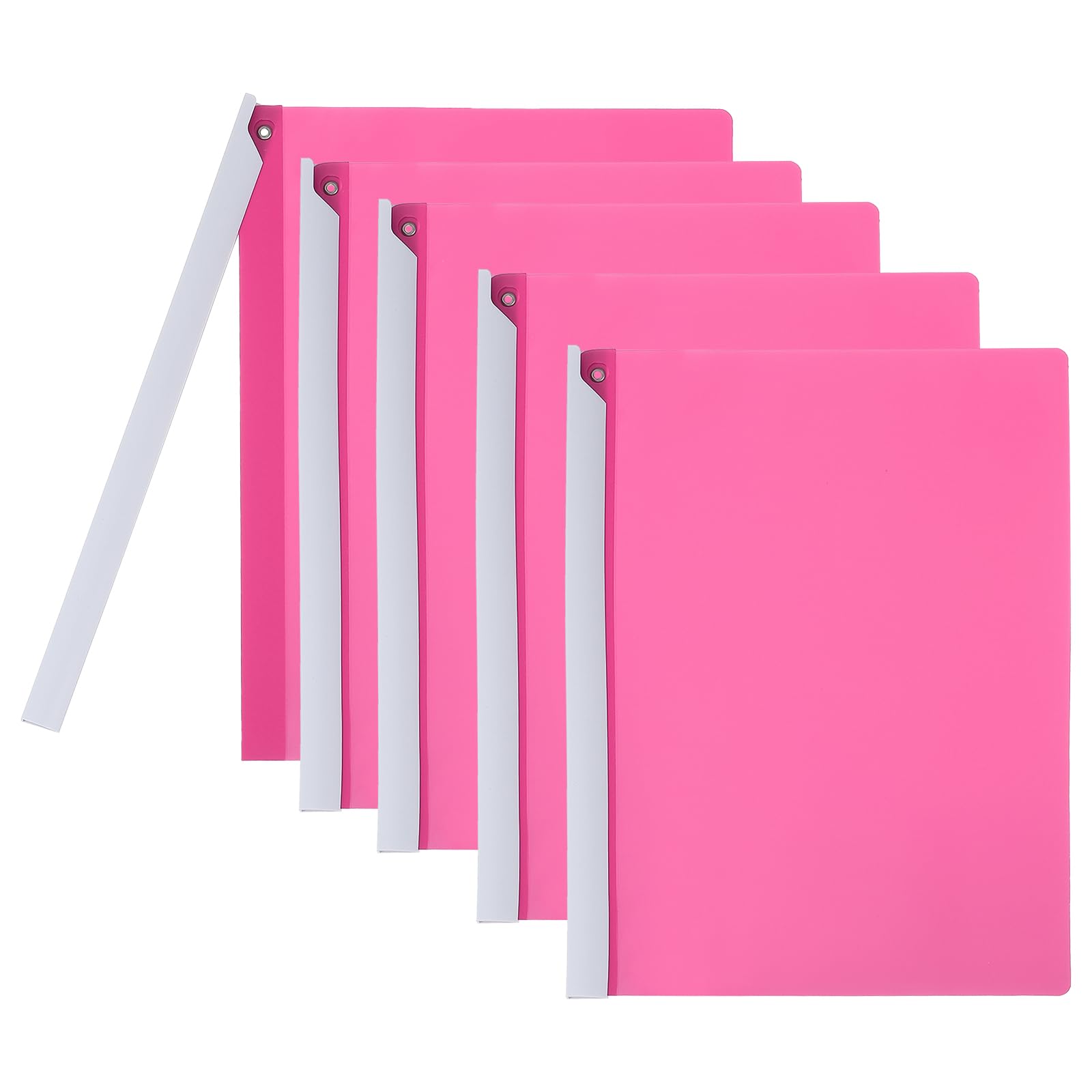 PATIKIL Clear Document Report Folder with Swing Clip Colourful Presentation Covers with Triangular Sliding Bar Punchless Side Open Close for Project File Test Paper Resume,Rose Red,5Pcs