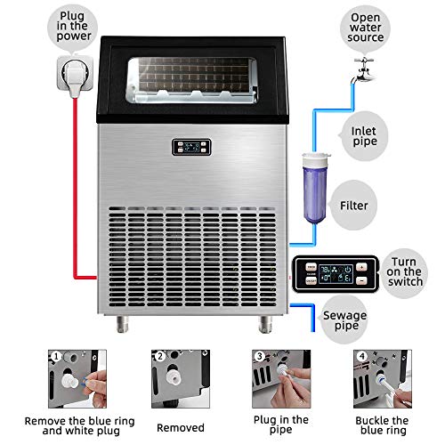 Joy Pebble Commercial Ice Maker Machine, 100 LBS/24H Automatic Freestanding Ice Maker Undercounter, Ideal for Restaurants, Bars, Homes and Offices - Includes Scoop and Connection Hose