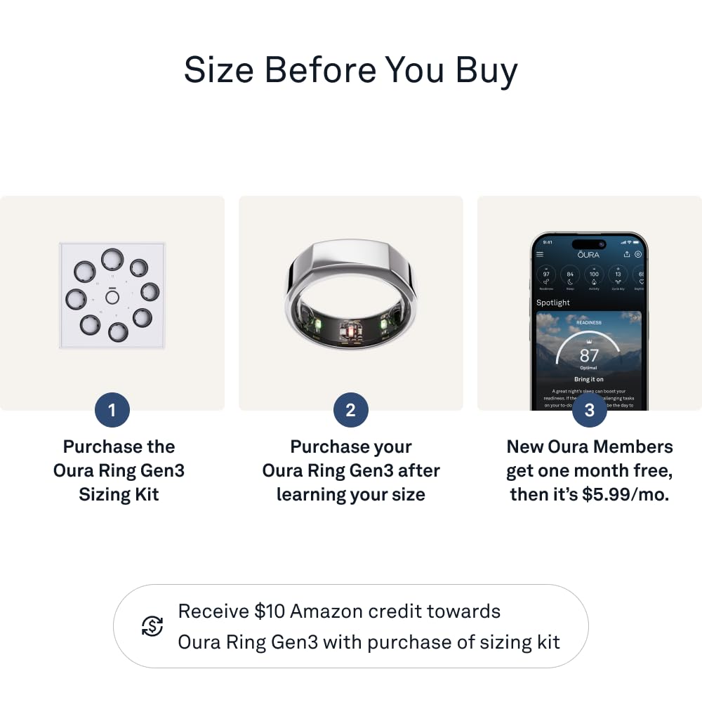 OURA Oura Ring Gen3 Heritage - Silver - Size 6 - Smart Ring - Size First with Oura Ring Gen3 Sizing Kit - Sleep Tracking Wearable - Heart Rate - Fitness Tracker - 5-7 Days Battery Life