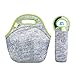 Nordic By Nature Neoprene Lunch Bag For Women, Men & Extra Thick Insulated Neoprene Lunch Tote With Water Bottle Sleeve, Durable Reusable Machine Washable, Gray/Neon