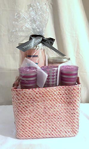 New Yankee Candle Pink Sands 10pc Basket Weave Bag Gift Set with Large and Small Tumber 3 Votives and 3 Glass Votive Holders and Car Freshener