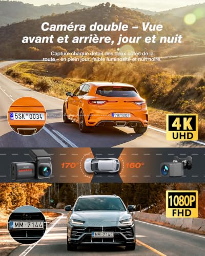 iZEEKER 4K Car Dashcam, Built-in Wi-Fi 6, Free 32G SD Card, 4K+1080P Dual Camera, 2.99" IPS Screen, App Control, Night Vision, G Sensor, Loop Recording, 24H Parking Mode