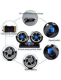 Ventilador de coche eléctricoTaotuo 12 V 360 Grado Giratorio de doble cabeza coche auto circulador de aire ventilador para Camión SUV RV Barco Auto Vehículos, 12.00 volts