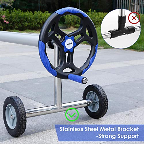 Viewee 14 FT Pool Cover Reel Set, Grooved Tube Embedded into 8 Straps