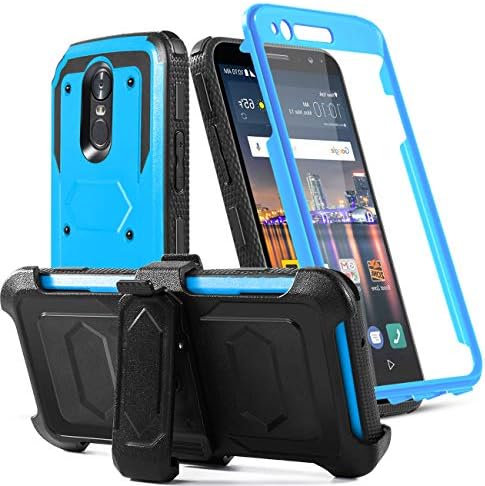 LG Stylo 3 Case, LG Stylo 3 Plus Phone Case w/[Built-in Screen Protector][Kickstand] Heavy Duty Full-Body Rugged PC Back &Soft TPU Inner Armor Swivel Belt Clip Holster Protective Case,Blue