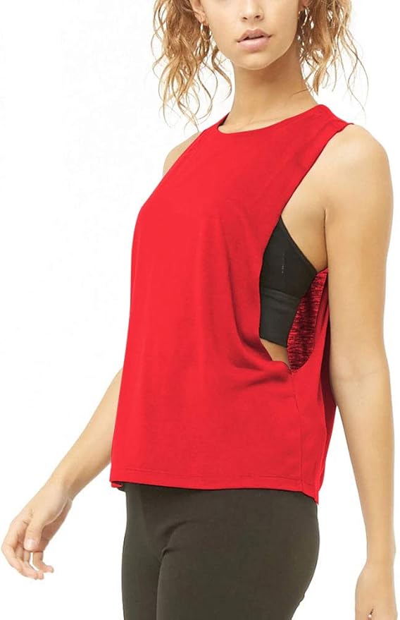 Bestisun Womens Flowy Workout Tank Tops Yoga Athletic Yoga Shirts High Neck Muscle Tank red