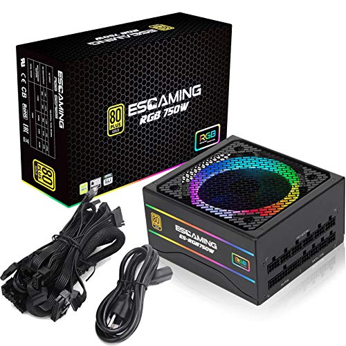 ESGAMING Power Supply 750W, Full Modular RGB Power Supply, 80 Plus Gold