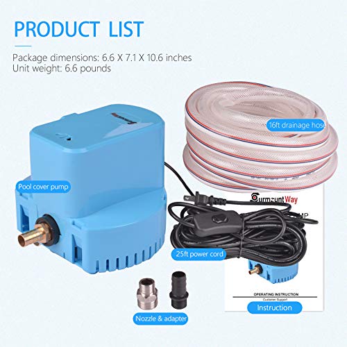 Swimming Pool Cover Submersible Pump 1200 GPH Water Removal Drain Pumps