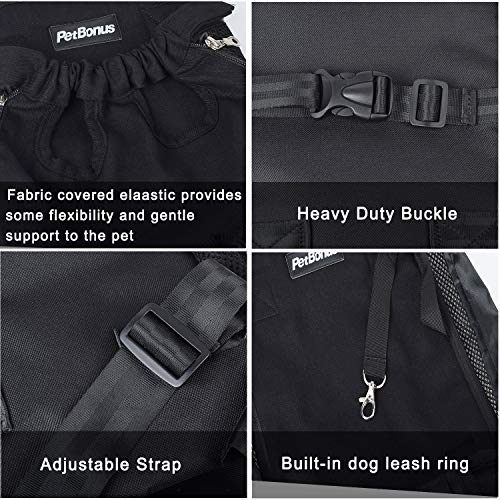 PetBonus Denim Front Kangaroo Pouch Dog Carrier, Wide Straps with Shoulder Pads, Adjustable and Legs Out Pet Backpack Carrier, for Walking, Travel, Hiking, Camping, Black, XX-Large - Thumbnail 4