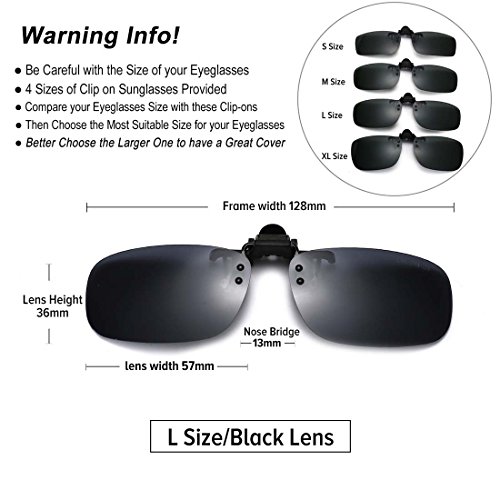 JESSIEDANTON Polarized Clip-on Flip Up Metal Clip Rimless Sunglasses, Lightweight, L Size, Black Lens