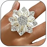 GYRMMUE Flower Rings for Women Trendy Vintage Daisy Ring Unique Floral Rings Cubic Zirconia Crystal Statement Ring Adjustable Ring Wedding Prom Jewelry
