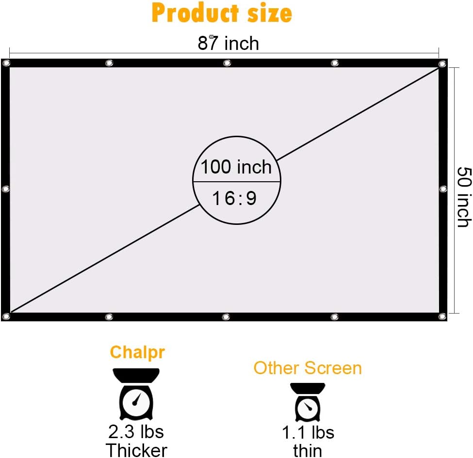 Portable Projector Screen 100 inch, 16:9 Foldable Anti-Crease HD 3D Indoor and Outdoor Projector Movies Screen, Support Double Sided Projection: Electronics