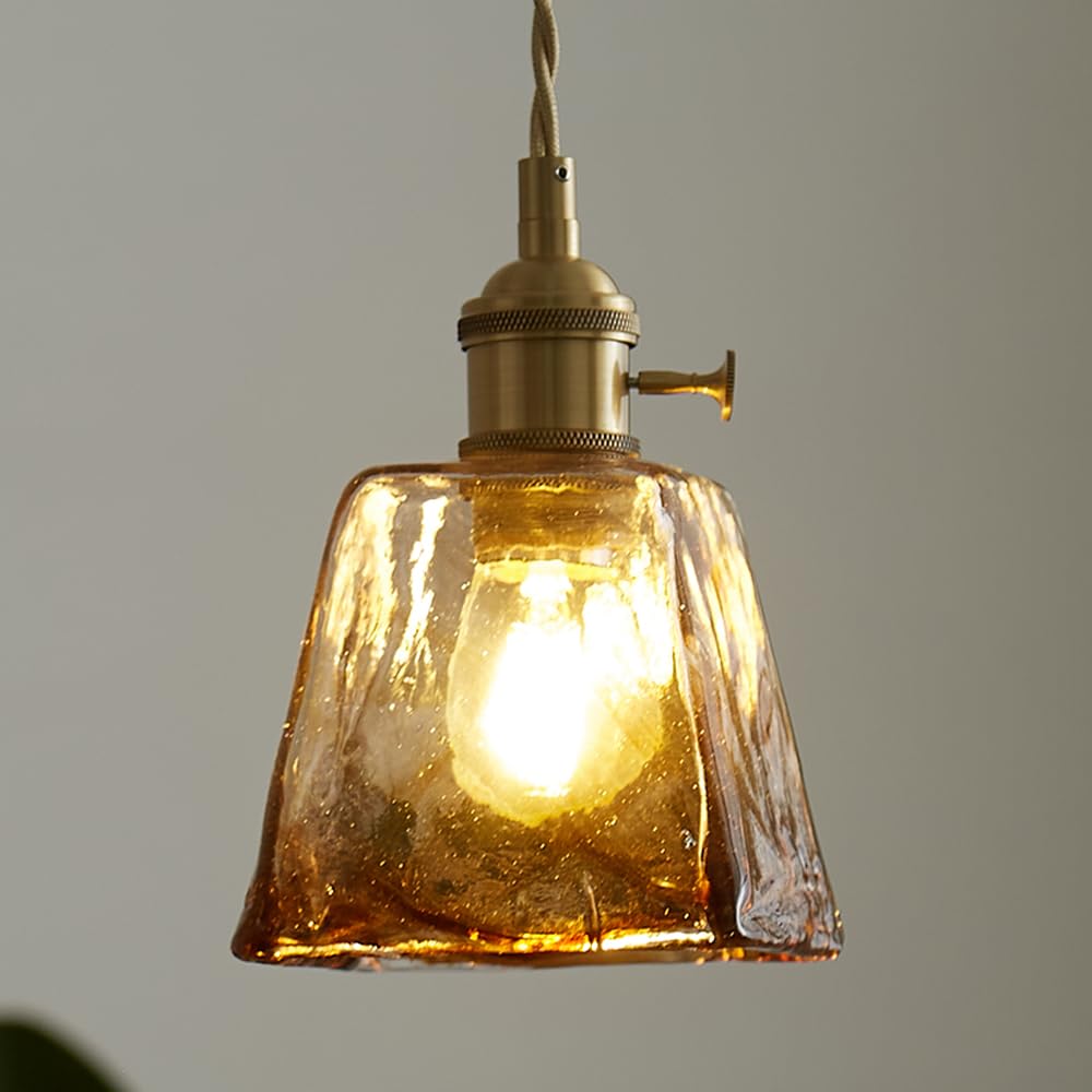 Photo 1 of Sedelan Glass Pendant Light, Brass Vintage Pendant Lights, E26 Rustic Pendant Hanging Lamp for Kitchen Island Dining Room Living Room Bedroom Bathroom