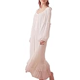SINGINGQWEEN Women's Vintage Victorian Nightgown Long Sleeve Sheer Sleepwear Pajamas Nightwear Lounge Dress
