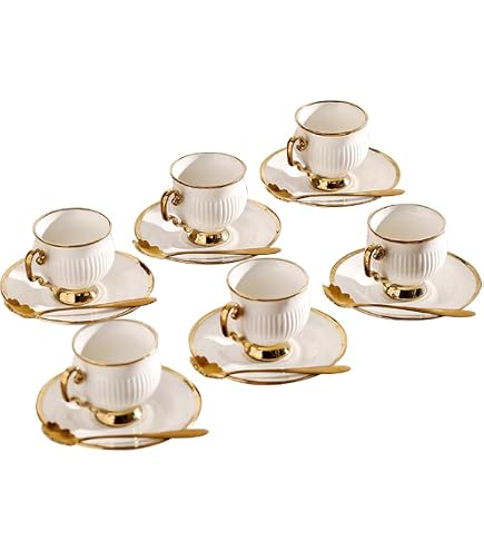 Amazon.com | White gold ceramic coffee mug and tray set, 18-piece set of  3.5 oz small coffee cups, coffee mug sets, teacup and sets, adult tea set  sets, tea party sets suitable