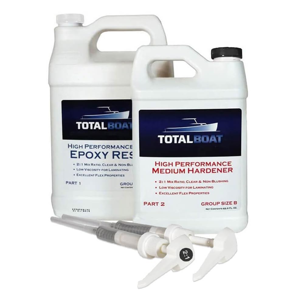 TotalBoat 510825 High Performance Epoxy Kit, Crystal Clear Marine Grade Resin and Hardener for Woodworking, Fiberglass and Wood Boat Building and Repair (Gallon, Medium)