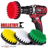 Drill Brush Attachment Power Scrubber Brush Set - 4in 4 Piece Soft, Medium and Stiff Power Scrubbing Brush Drill Attachment - Spinning Brush for Cleaning Showers, Tubs, Bathroom, Tile, Grout, Carpet