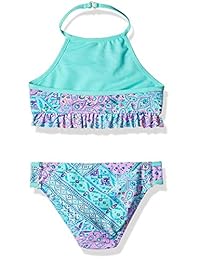 Angel Beach - Bañador de cuello alto para niña con volante