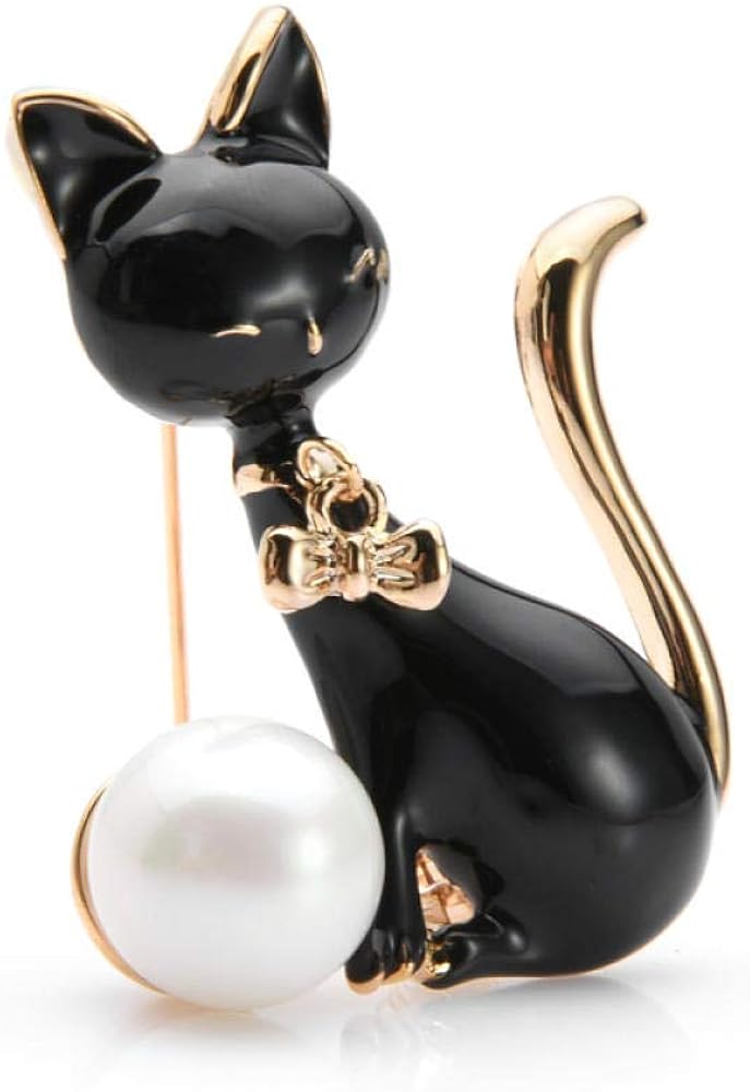 Zlxuefl Broches Et Pinsbroches Et Pins Strassbroches De Chat Noir Blanc Femmes Alliage Broches Email Animaux Broche Bijoux Broches Et Pins