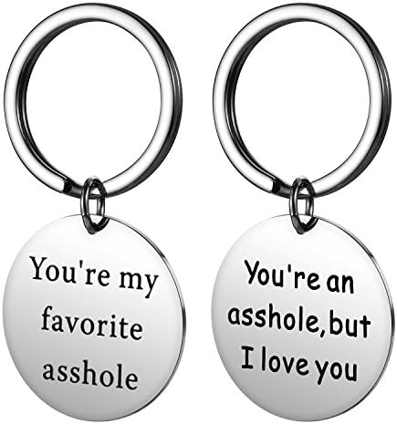 Alxeani Funny Gift for Boyfriend, Husband, Fiance Birthday/Father's Day/Valentines Day Gift Favorite Asshole Funny Couple Keychain Stainless Steel 2Pcs