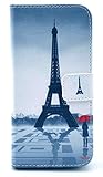 Deego PU Leather Magnet Flip Wallet Cover with Kickstand and Card Holder for Apple Iphone 6 - Umbrella with the Girl and Eiffel Tower Pattern