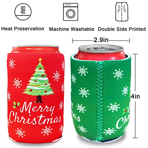 Tifeson Christmas Beer Can Coolers Sleeves - 12 Pack Xmas Holiday Can Insulated Covers for Christmas Party Decorations Supplies - Neoprene Coolers for 12-Ounce Canned Beverages, Bottle, Drink