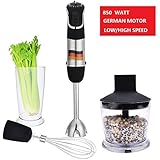 hand blenders, 850 watt powerful 4 in 1 immersion hand blender set with 500 ml chopper and 600 ml whisk beaker attachment, food grade and high quality stick blender, nice present to family friends.