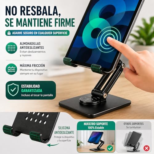 Yoele Soporte Tablet Escritorio Brazo Ajustable Estable – Base Pesada Giratoria 360° para iPad, Kindle y Tablets, Ideal para Oficina, Estudio y Uso Diario
