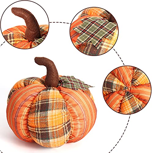 DomeStar 10 Inches Plaid Pumpkin, Stuffed Pumpkin Buffalo Check Pumpkin Farmhouse Pumpkin Fall Pumpkin Decor for Halloween Thanksgiving Decorations