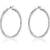 Aliyoham Silver Hoop Earrings for Women, Hypoallergenic Sterling Silver Chunky Large Lightweight Hoop Earrings Jewelry for Women 40/50/60MM