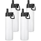 Neihepal 22 oz Insulated Water Bottles Bulk, Double Walled Vacuum Stainless Steel Water Bottle Multipack with Leak Proof Straw Lid for Men, Adults, Kids, Gym, Sports (White,4 Pack)
