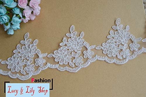Lace - 10CM Embroidered Bridal Trim Delicate Tulle mesh Ivory lace Trim Trimmings for Wedding Dress Wedding Decoration 15yards/lot New! - (Color: Ivory)