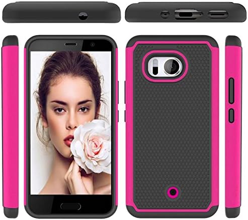 HTC U11 Case,HTC U11 Phone Cover,Mqmall [Hot Pink Rugged Hard Plastic &Black Flexible Silicone] [Hybrid Double Layer] Slim Shockproof Armor Case Protective Phone Cover Case Shell For HTC U11