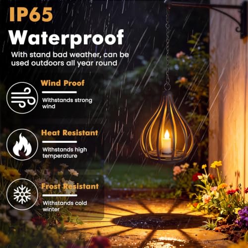 Solmora Set of 2 Solar Lantern Outdoor Hanging LED Candle Lights Flickering Flame Effect IP65 Outdoor Garden Decoration for Christmas, Halloween, Balcony, Patio, Camping