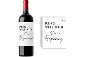 FBCCZEY 8 Pcs New Beginnigs Wine Labels, New Job New Home Retirement Graduation Wedding Gifts for Women Men, Housewarming Gifts New Home, Pairs Well with New Beginnigs Wine Bottle Stickers Labels