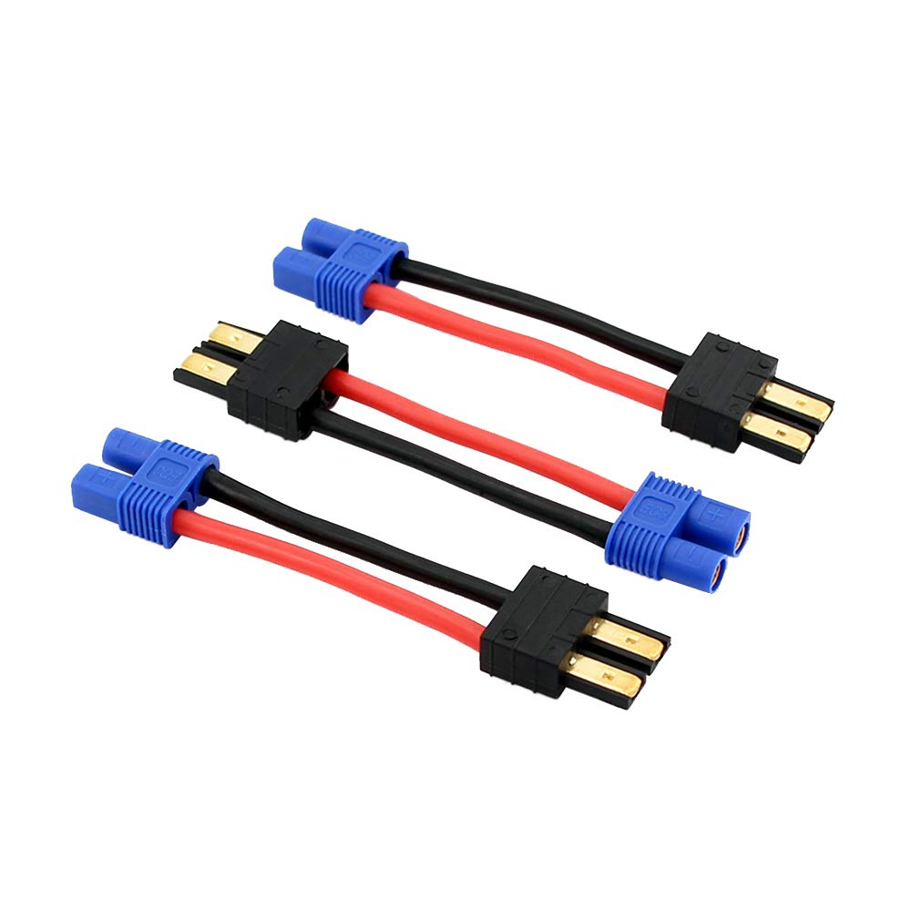 BDHI 3pcs Male TRX Traxxas to Female EC3 Losi Connector Adapter with 14awg 5cm/2inch Wire(BDHI-08)