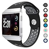 Meifox Compatible with Fitbit Ionic Bands,Soft Silicone Replacement Strap Accessory Breathable Wristbands for Fitbit Ionic Smart Watch (Black Gray, Large)