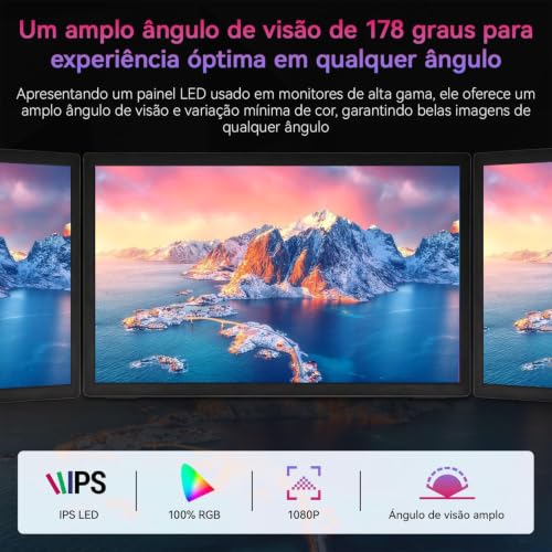 Monitor portátil de 15,6 polegadas, Conectividade USB-C HDMI Full HD 1080P e alto-falantes integrados, Monitor gamer presentes para meninos
