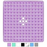 Yimobra Square Bath Shower Tub Mat for Bathroom, Non-Slip Suction Cups with Drain Holes, Machine Washable, Top Material, 21 x 21 Inches, Clean Purple