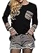 POGTMM Women Long Sleeve O-Neck Patchwork Casual Loose T-Shirt Blouse Tops (XXXL, Black)
